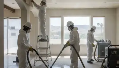 Water damage restoration team in Chula Vista, CA inspecting and drying a flooded property