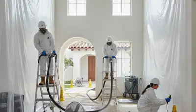Water damage restoration team in Chula Vista, CA inspecting a flooded property and moisture damage